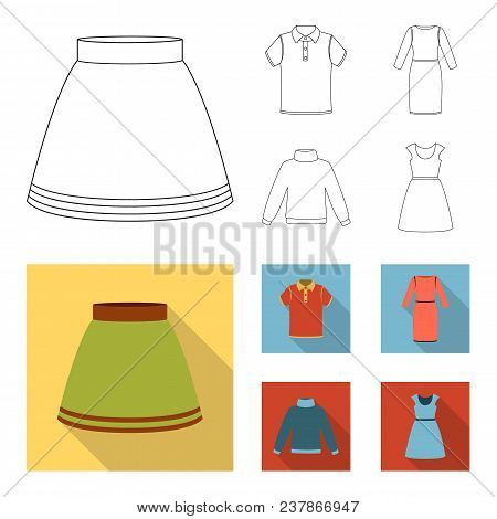 Skirt, T-shirt, Sweater, Dress With Long Sleeves.clothing Set Collection Icons In Outline, Flat Styl
