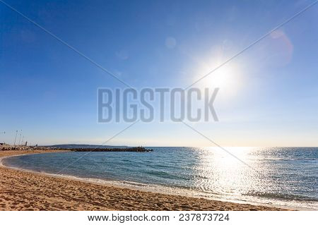 Cannes Beach Day View, France. Famous Town In South Of France. Promenade De La Croisette