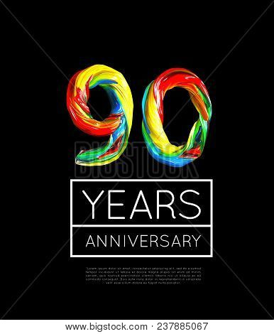 90th Anniversary, Congratulation For Company Or Person On Black Background. Vector Illustration
