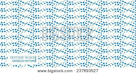 Dotted Wave Seamless Pattern. Stock Vector Illustration Of Flowing Water In Blue Color For Backgroun