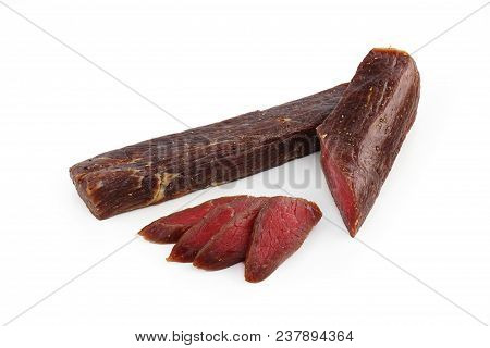 Basturma Smoked Ham On A White Background Isolated