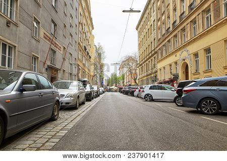 Vienna, Austria - 15 April 2018: Cars Parked On The Streets Of The City.