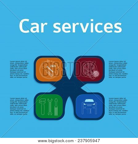 Auto Service And Car Repair Background With Icons Design Elements On Gray Blur Glowing Background. M