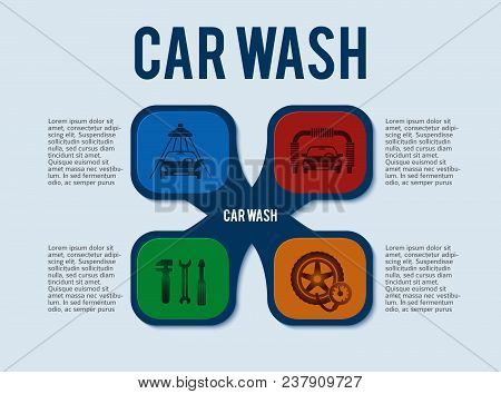 Car Wash Blue Light Background With Icons Design Elements. Modern Business Presentation Template For