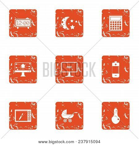 Nocturnal Icons Set. Grunge Set Of 9 Nocturnal Vector Icons For Web Isolated On White Background
