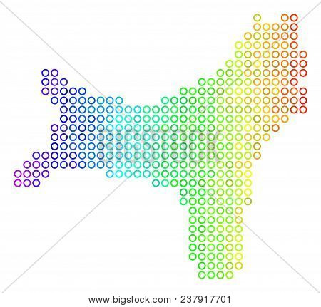 Colored Rainbow Christmas Island Map. Vector Geographic Map In Bright Spectrum Color Shades With Hor