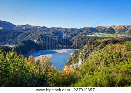 Mountain Canyon And River Landscape In New Zealand Alps