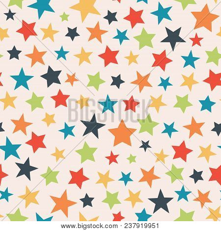 Vector Colorful Stars Seamless Pattern Background. Surface Pattern Design Perfect For Kids, Fabric, 
