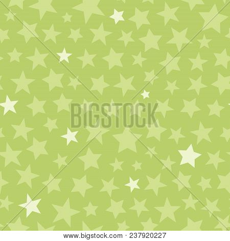 Vector Green Monotone Stars Seamless Pattern Background. Surface Pattern Design Perfect For Kids, Fa