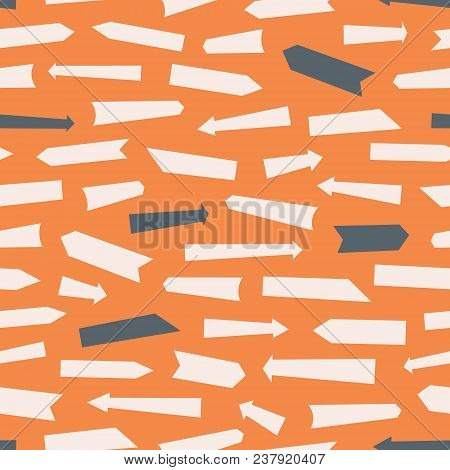 Vector Orange Sign Arrows Seamless Pattern Background. Surface Pattern Design Perfect For Kids, Fabr