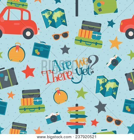 Vector Road Trip Travel Seamless Pattern Background. Surface Pattern Design Perfect For Kids, Fabric
