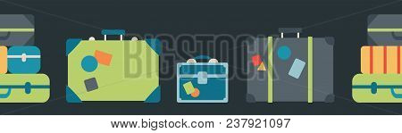 Vector Colorful Luggage Seamless Border. Multicolored Border Design Perfect For Fabric, Accessories,