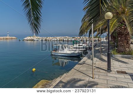 Thassos, Greece - April 5, 2016: Port Of Skala Sotiros, Thassos Island, East Macedonia And Thrace, G