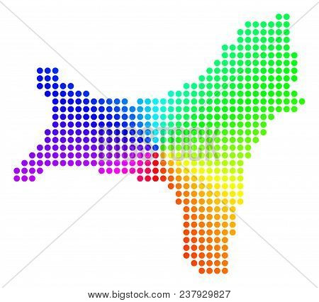Spectrum Dotted Christmas Island Map. Vector Geographic Map In Bright Rainbow Colors With Circular G