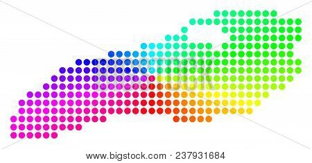 Spectral Dotted Ontario Lake Map. Vector Geographic Map In Bright Spectral Colors With Circular Grad