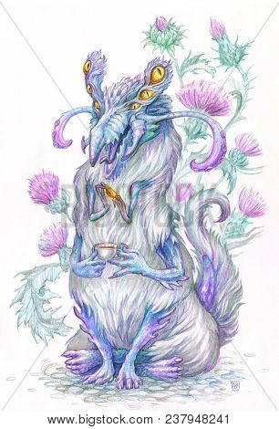 Fantasy Cartoon Demon Drink A Tea With Candy
