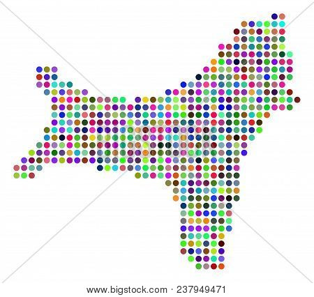Bright Dotted Christmas Island Map. Vector Geographic Map In Bright Colors On A White Background. Br
