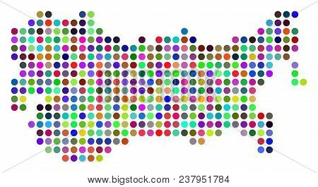 Colored Dotted Ussr Map. Vector Geographic Map In Bright Colors On A White Background. Bright Vector
