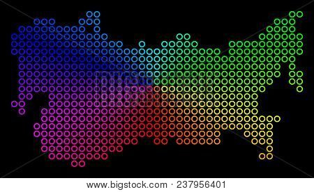 Rainbow Dot Ussr Map. Vector Geographic Map In Bright Spectral Colors With Circular Gradient On A Bl
