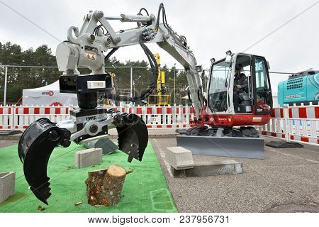 Vilnius, Lithuania - April 25: Takeuchi Excavator On April 25, 2018 In Vilnius Lithuania. Takeuchi M