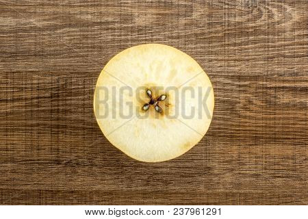 Chinese Golden Pear One Section Half Nashi Variety Top View Isolated On Wooden Background