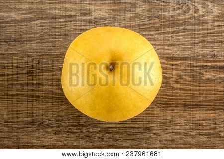 Chinese Golden Pear Top View Nashi Variety Isolated On Wooden Background One Whole Round