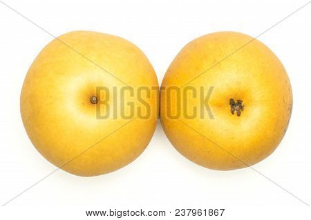 Chinese Golden Pears Top View Nashi Variety Isolated On White Background Two Whole Round