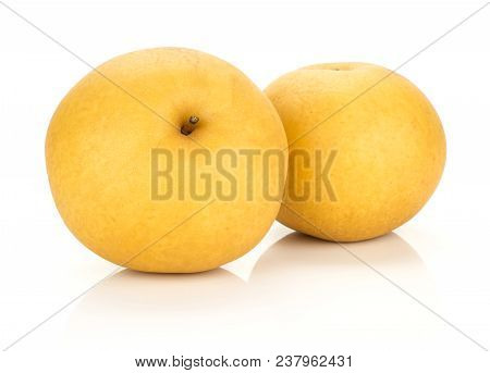 Chinese Golden Pears Nashi Variety Isolated On White Background Two Whole Round