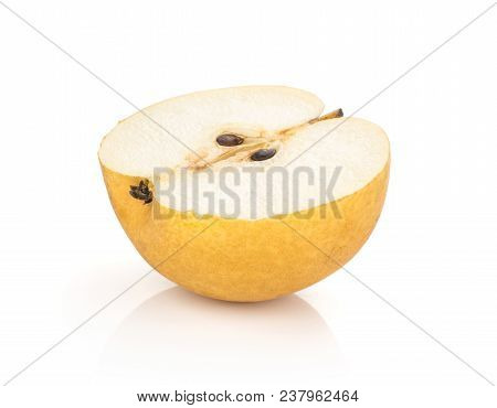 One Chinese Golden Pear Half Nashi Variety Isolated On White Background Cross Section