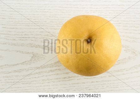 Chinese Golden Pear Top View Nashi Variety Isolated On White Wooden Background One Whole Round