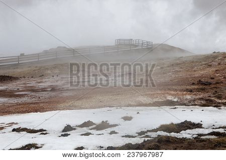 Steam Rises Up At The Gunnuhver Hot Spring On The Reykjanes Peninsula