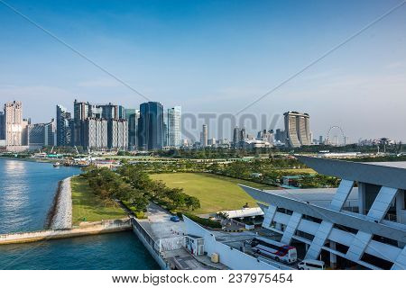 Panoramic View Of The Modern City Of Singapore With Its Buildings And Attractions