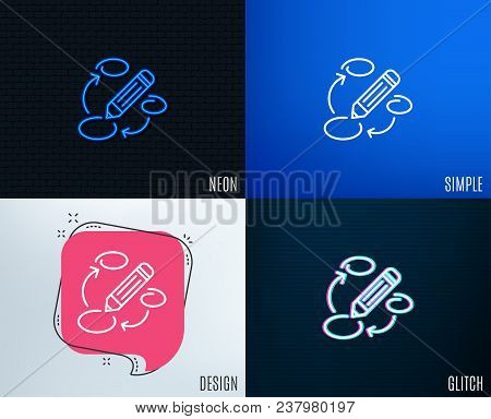 Glitch, Neon Effect. Keywords Line Icon. Pencil Symbol. Marketing Strategy Sign. Trendy Flat Geometr
