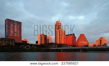 The Austin, Texas Skyline Glows At Sunset