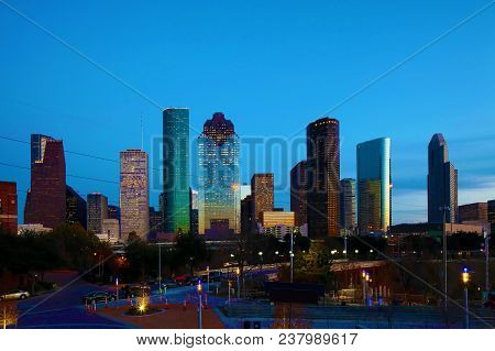 The Houston, Texas Skyline At The Twilight