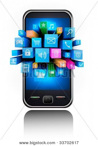 Renkli simgeler ile cep telefonu... Vektör.