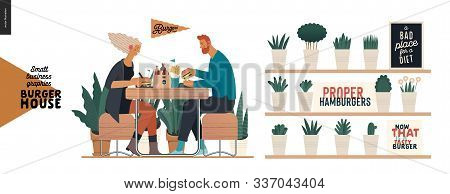 Burger House -small Business Graphics - Visitors -modern Flat Vector Concept Illustrations -young Co