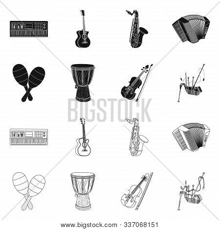 Vector Illustration Of Music And Tune Symbol. Set Of Music And Tool Vector Icon For Stock.