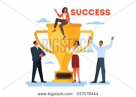 Success Web Banner Concept. Winning In Competition. Getting Reward Or Prize