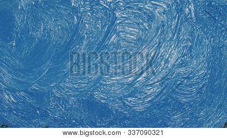 Artist Copyist Paint Seascape With Ship In Ocean. Craftsman Decorator Draw As Boat Sail On Blue Sea 