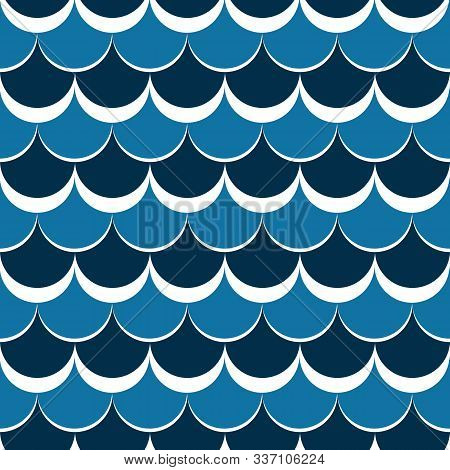 Blue White Fish Scale Seamless Vector Pattern