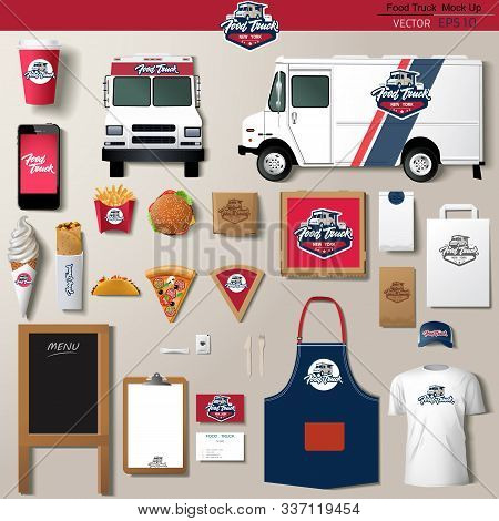 Vector Food Truck Corporate Identity Template Design Set. Branding Mock Up.