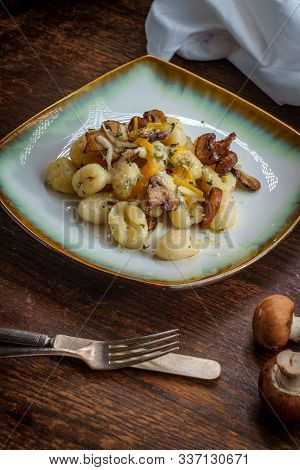 Four-cheese Italian Herb Gnocchi With Fried Sliced Mushrooms