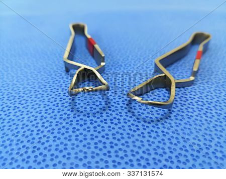 Closeup Image Of Medical Surgical Tissue And Dressing Forceps