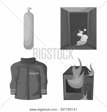 Vector Design Of Firefighters And Fire Icon. Set Of Firefighters And Tool Stock Vector Illustration.