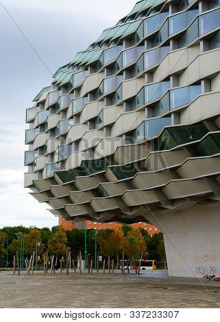Zaragoza, Spain/europe; 24/11/2019: Details Of The Aragon Pavilion (pabellon De Aragon), Iconic Buil