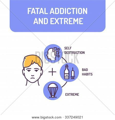 Fatal Addiction And Extreme Color Line Icon. Excessive Continuous Use Of Prohibited Substances. Pict