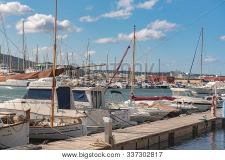 Sant Antoni De Portmany, Ibiza, Spain : Nov 8 2019 : Sunny Day In The Port Of Sant Antoni De Portman