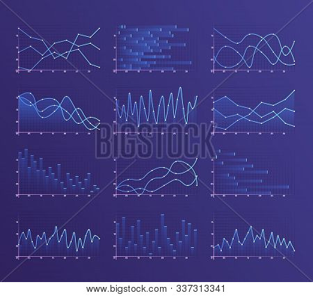 Set Of Different Graphs And Charts. Infographics And Diagnostics, Charts And Schemes Vector. Busines