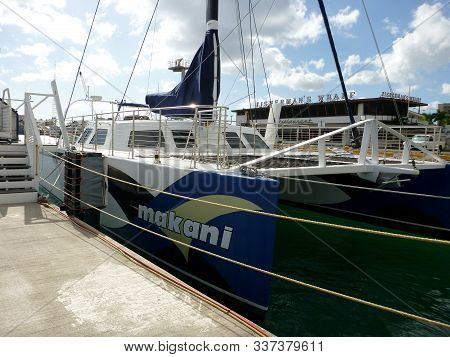 Honolulu - November 9, 2012:  Makani Boat In Harbor.  Makani, The Finest Hawaii Catamaran Offers A C